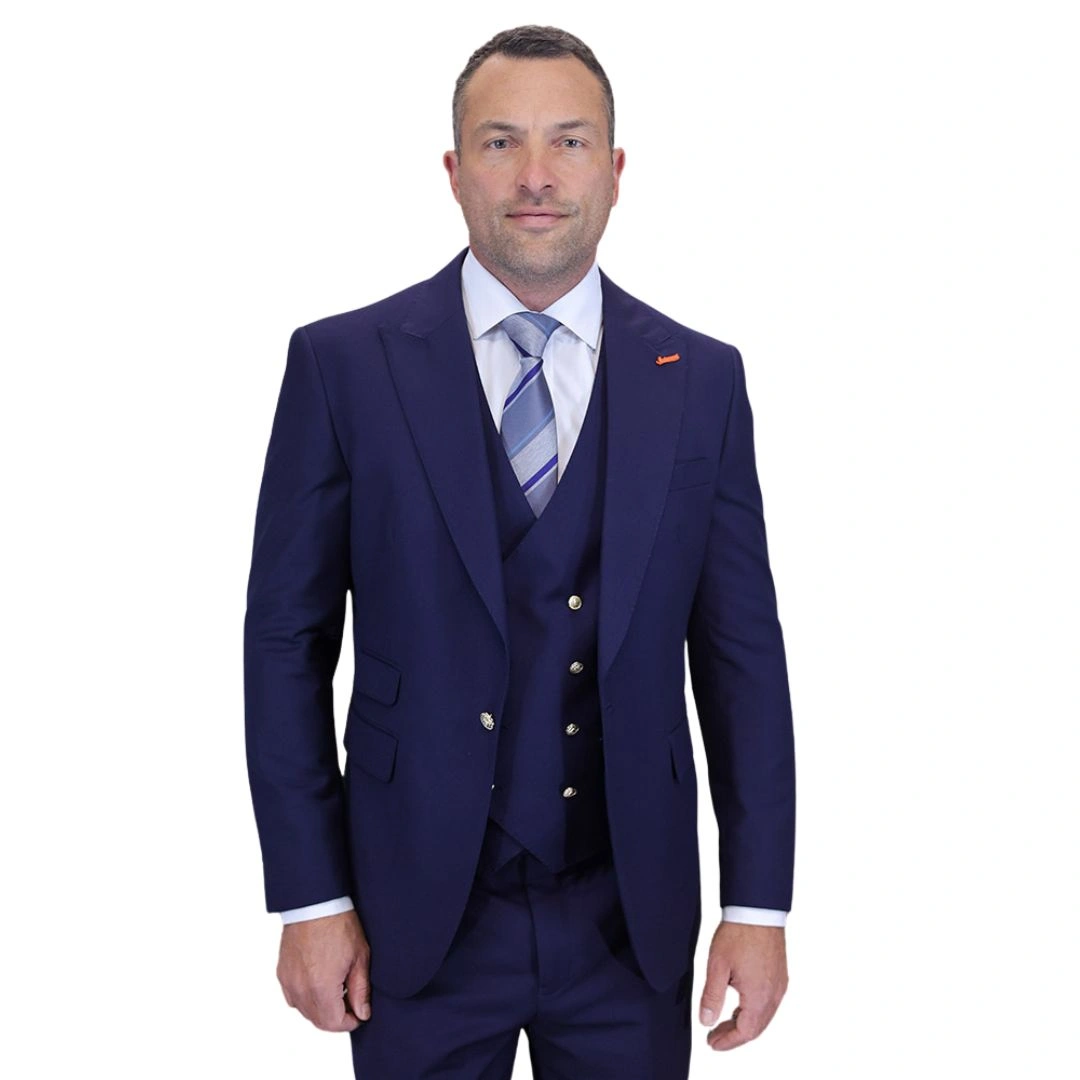 Aether Crest: Luxe Marine Driekleurig Pak, Modern Fit, Klaar voor de Bliksem!