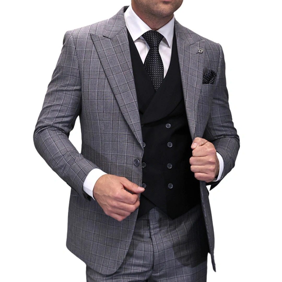 Aegis Collectie: Zwart Geruit Modern Fit 3-delig Pak voor de Stijlvolle Man.